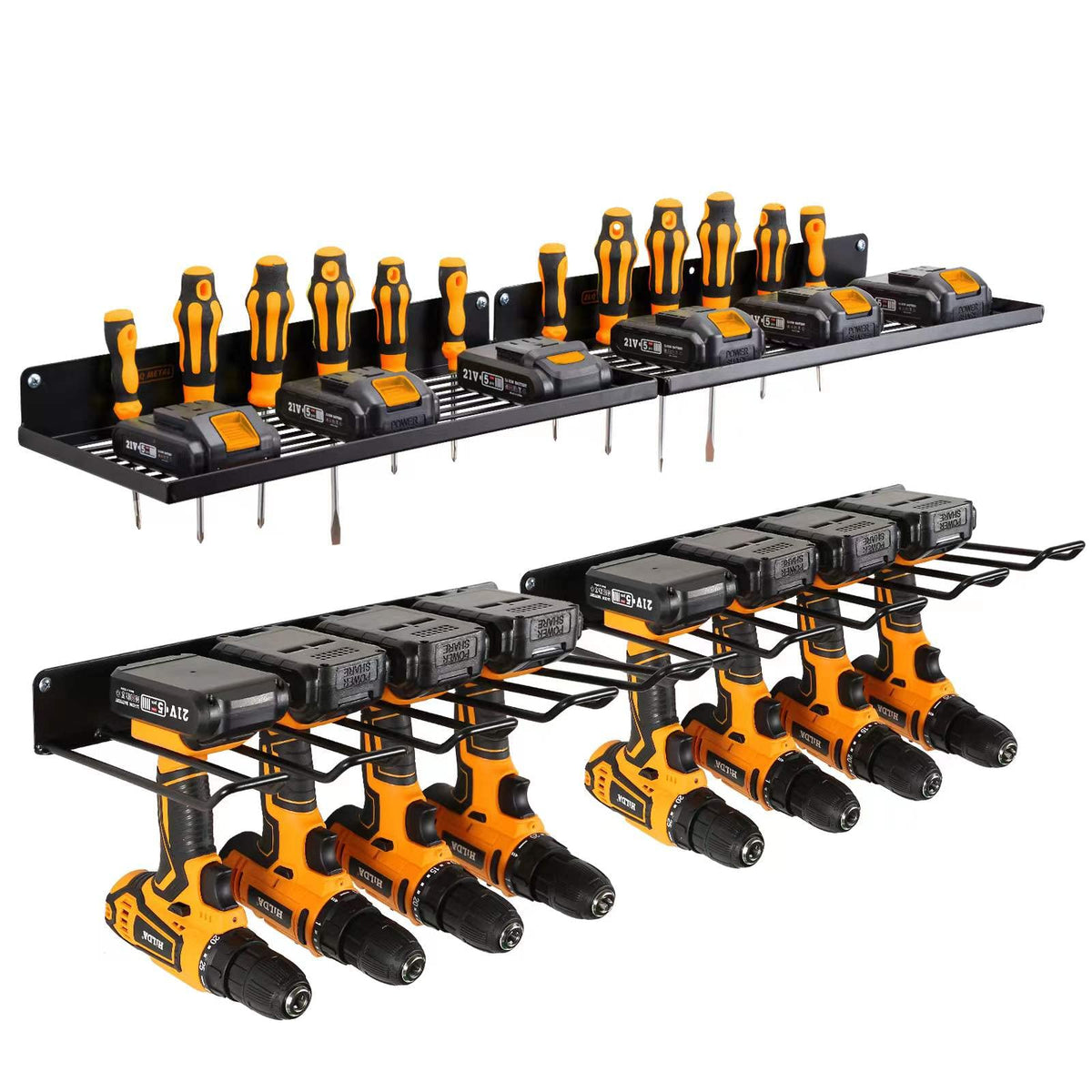 UU-Major power tool organizer charging station on wall mount keeps tools ready for use.