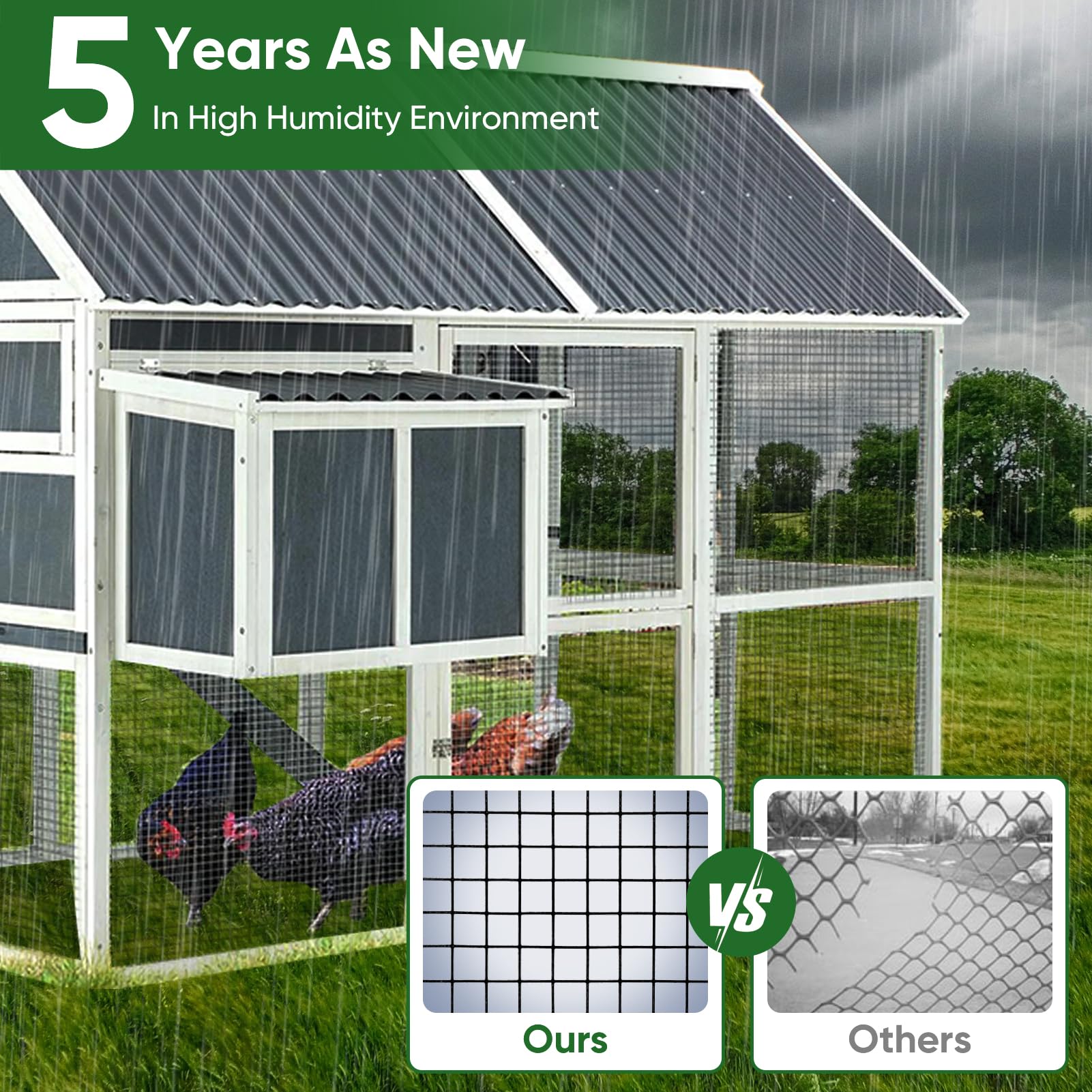 UULID chicken coop enclosure uses sturdy mesh to deter predators