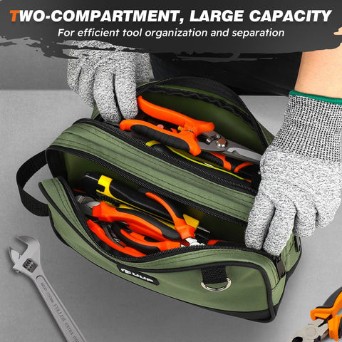 UUP tool bag side view showing sturdy handle and dual D-rings.