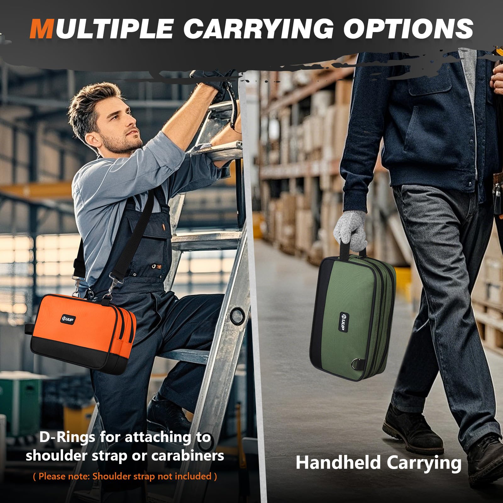 UUP tool bag top handle and reinforced zipper for daily use.