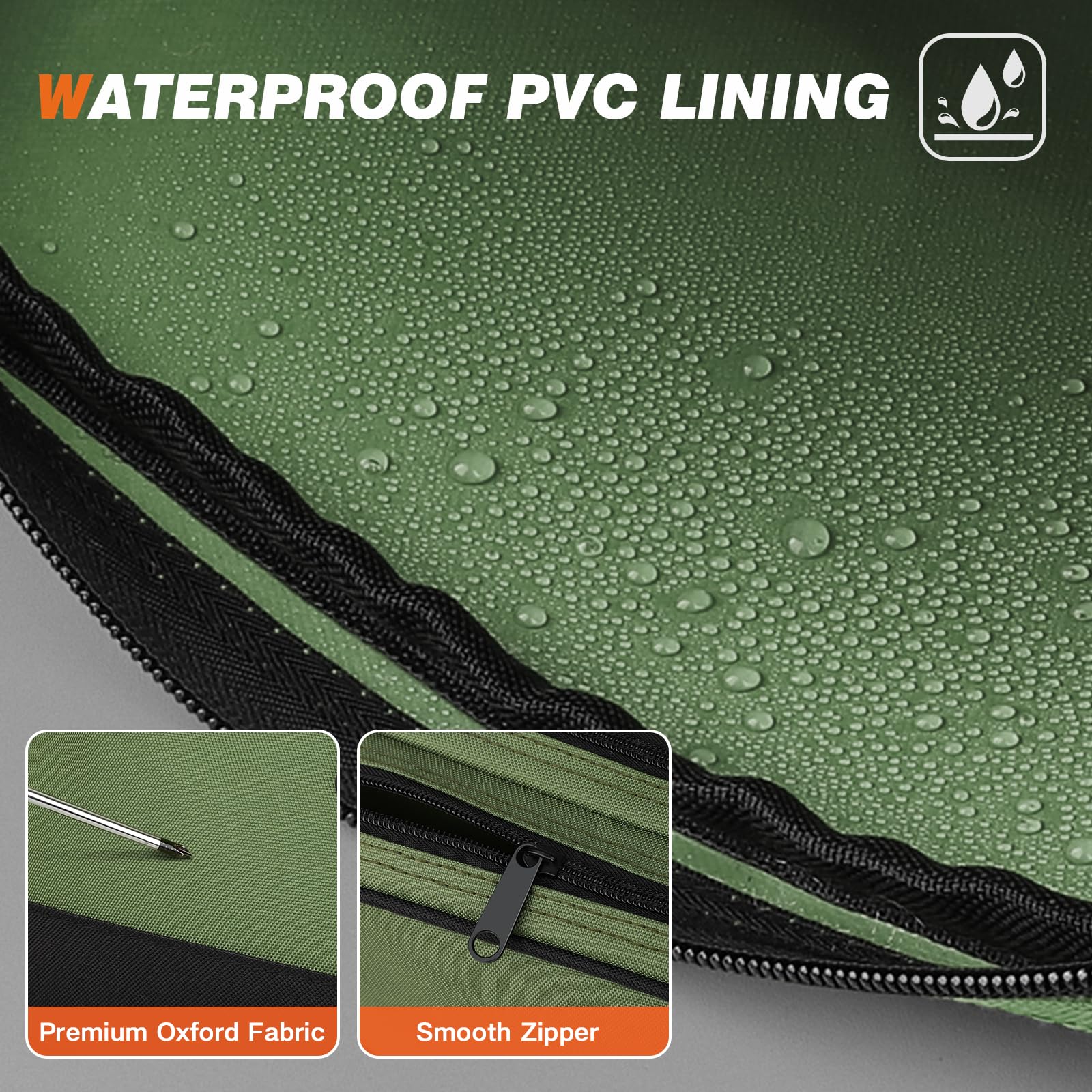 UUP orange/green tool bag with waterproof lining protecting contents.