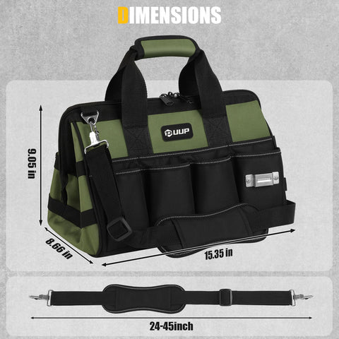 UUP tool bag with adjustable shoulder strap for comfortable transport.