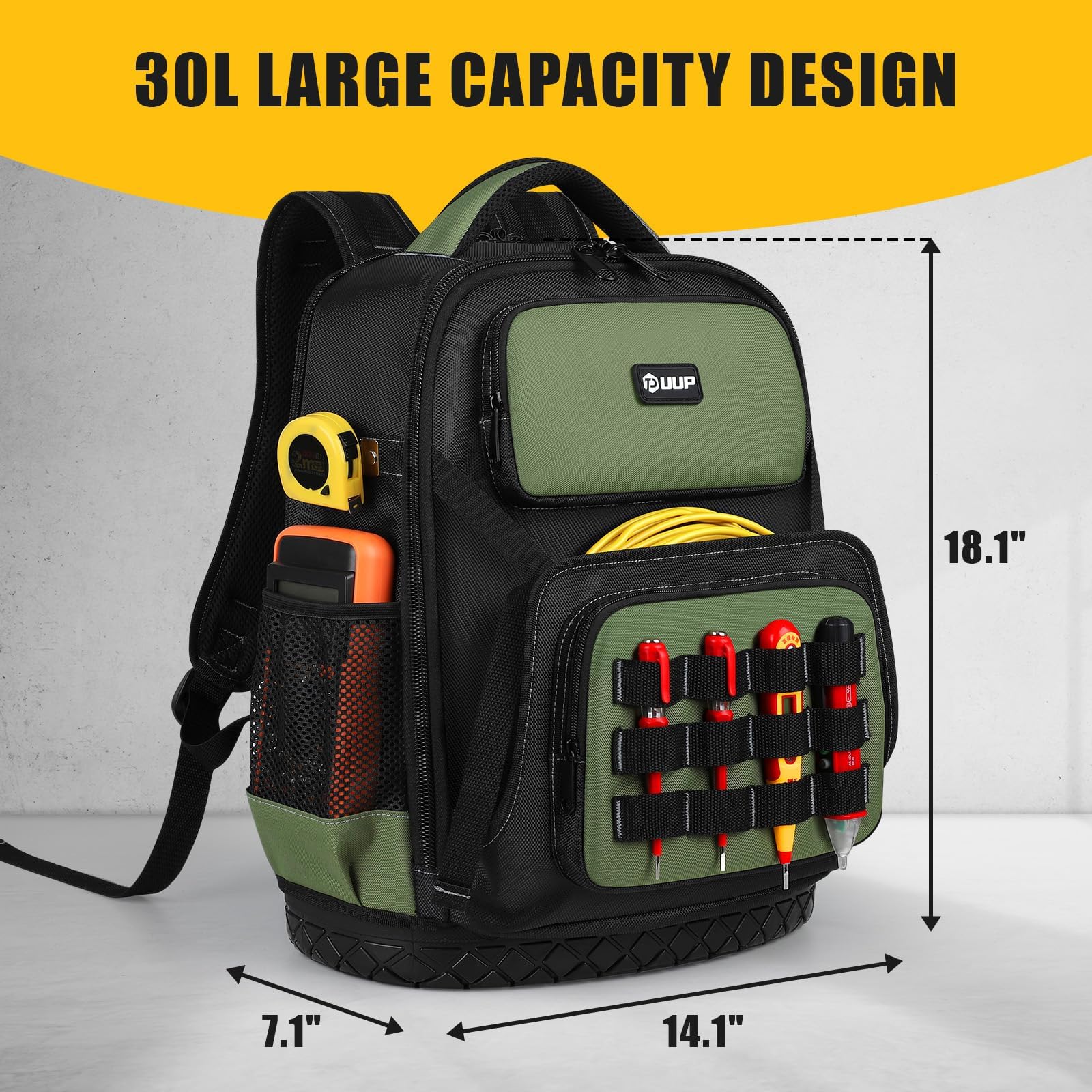 UUP Tool Backpack - 30L capacity showcased with ample tool organization.