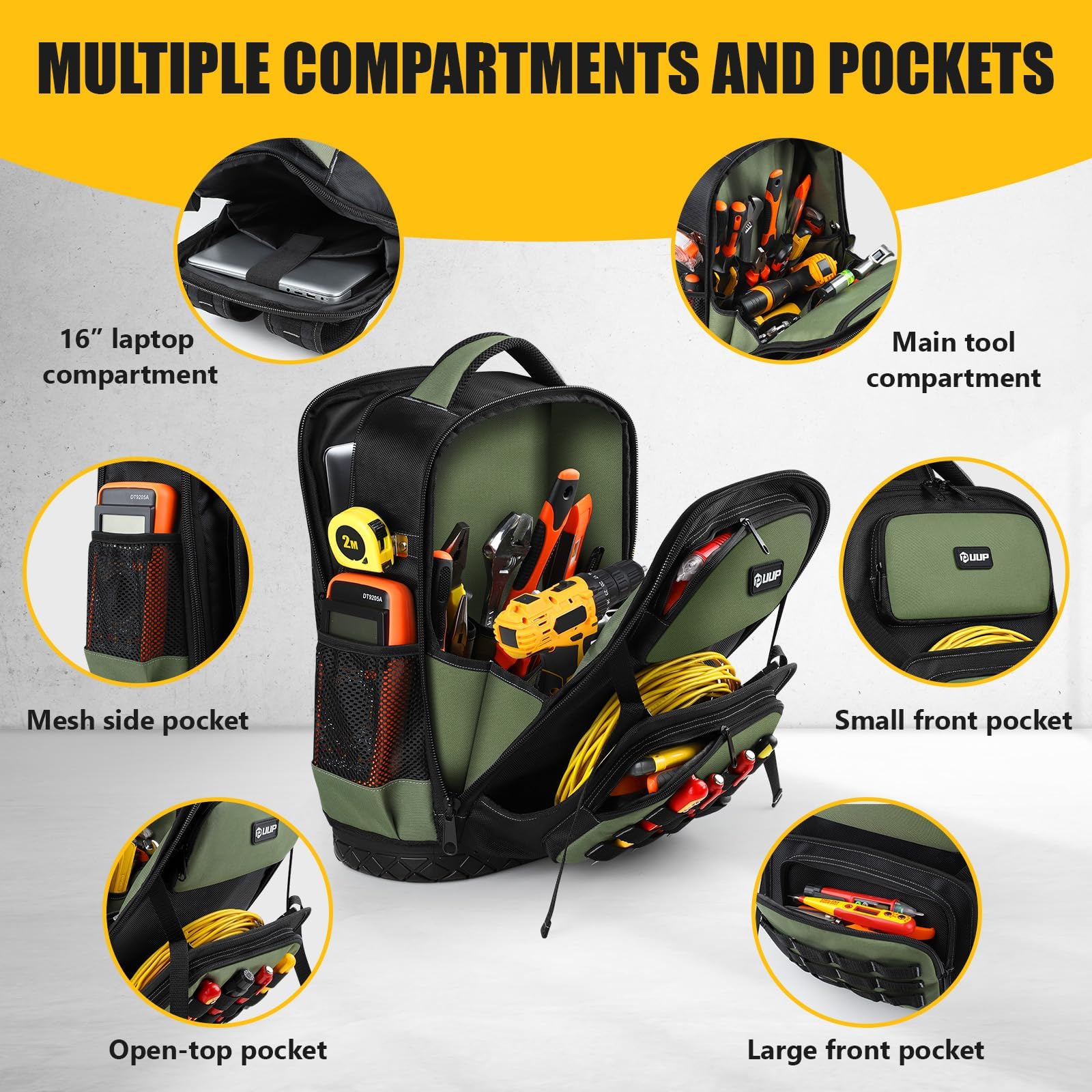 UUP Tool Backpack - waterproof molded bottom resists water and mud.