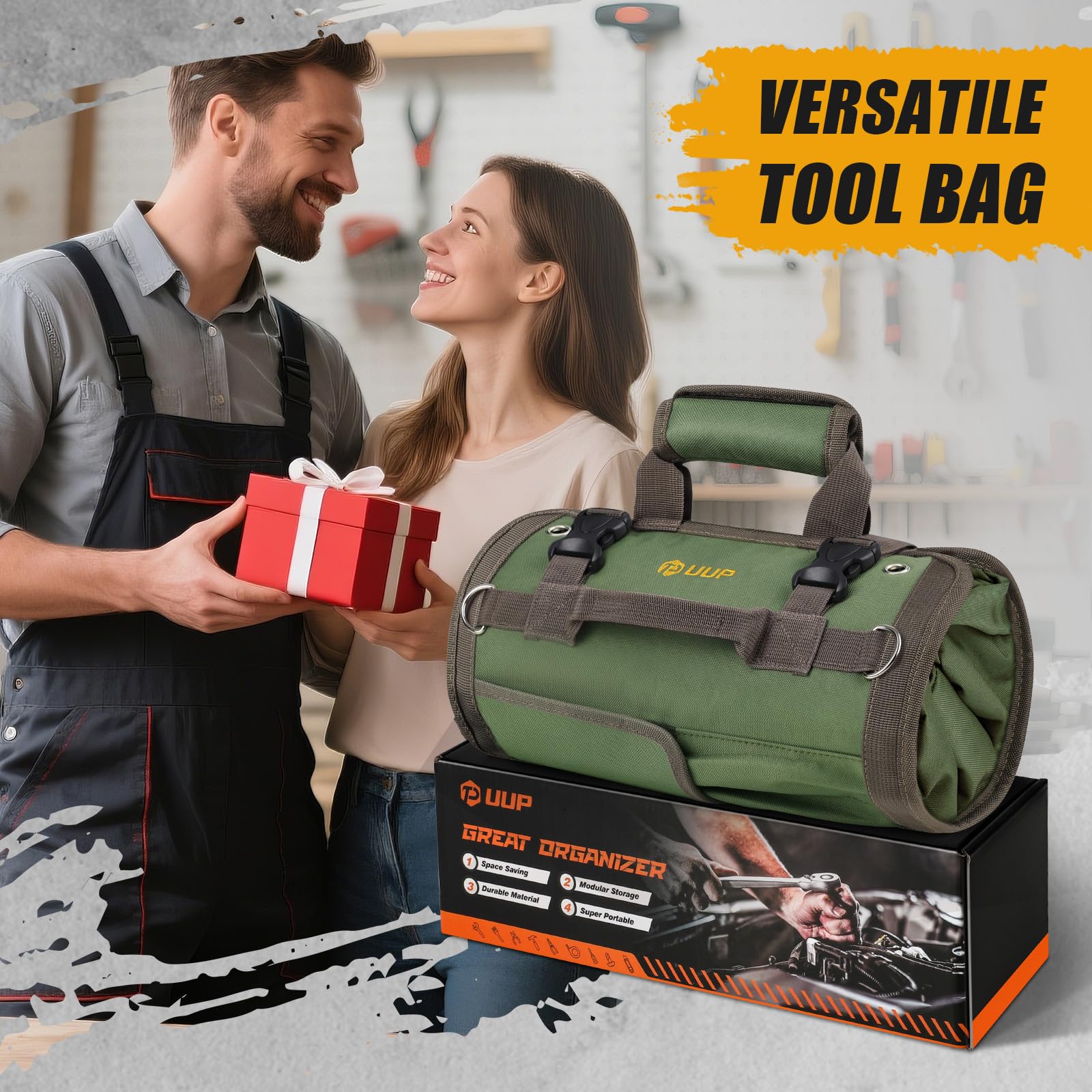 Detachable pouches with D-rings keep small parts accessible.