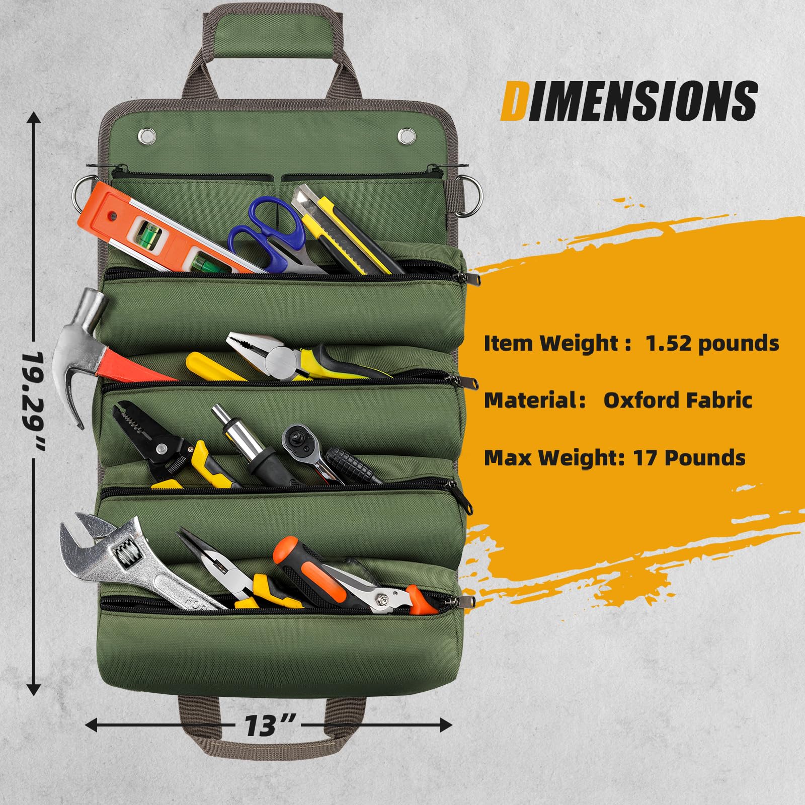UUP Roll-Up large compartments help organize tools efficiently.