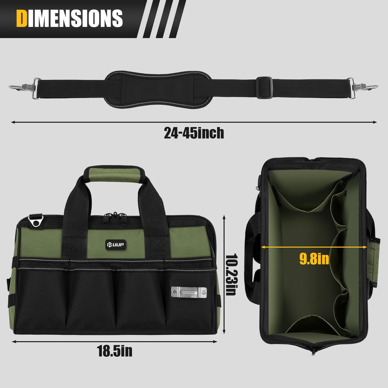 UUP tool bag with 45-inch adjustable strap for comfortable carrying at any height