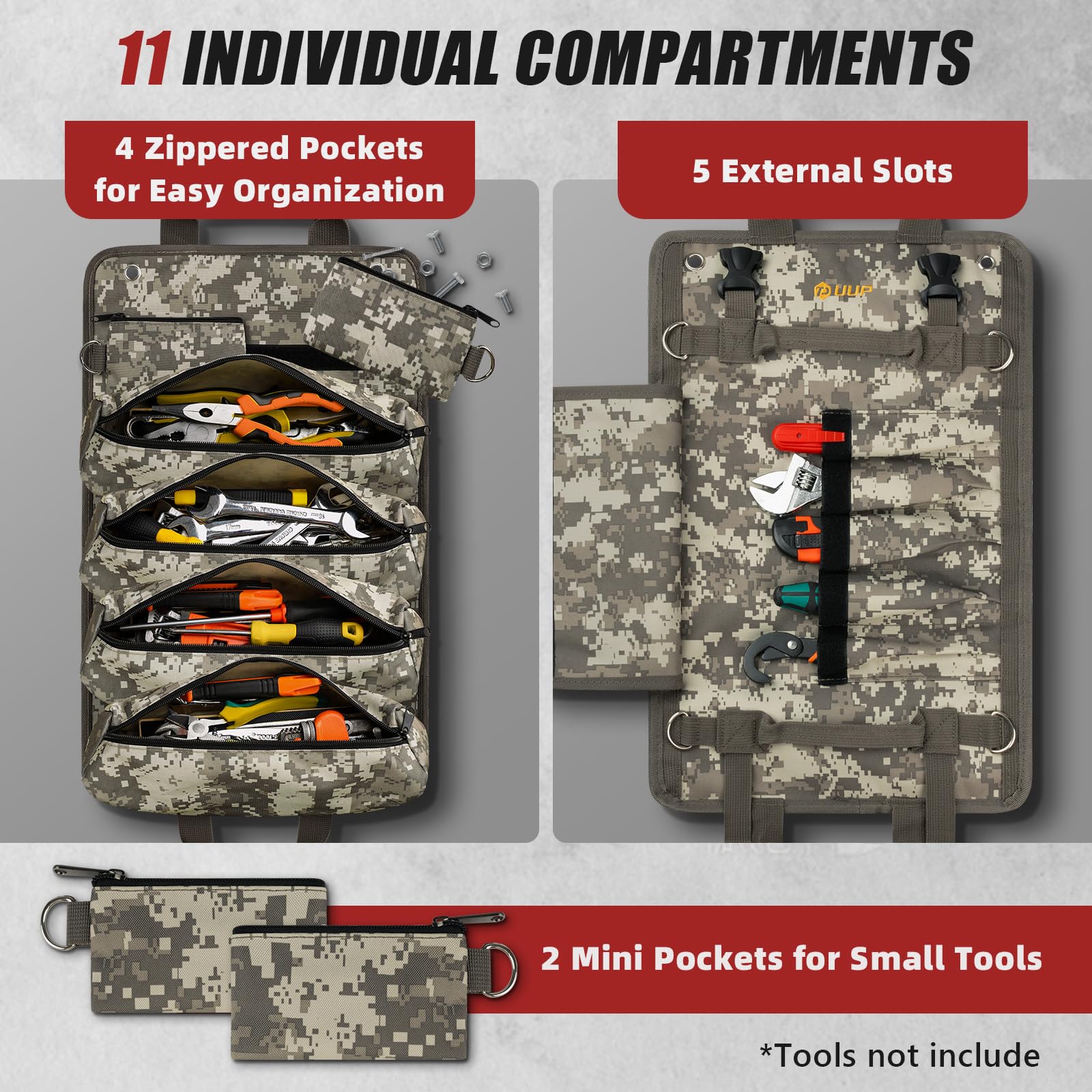 UUP Tool Roll Up detachable pockets for separating small parts