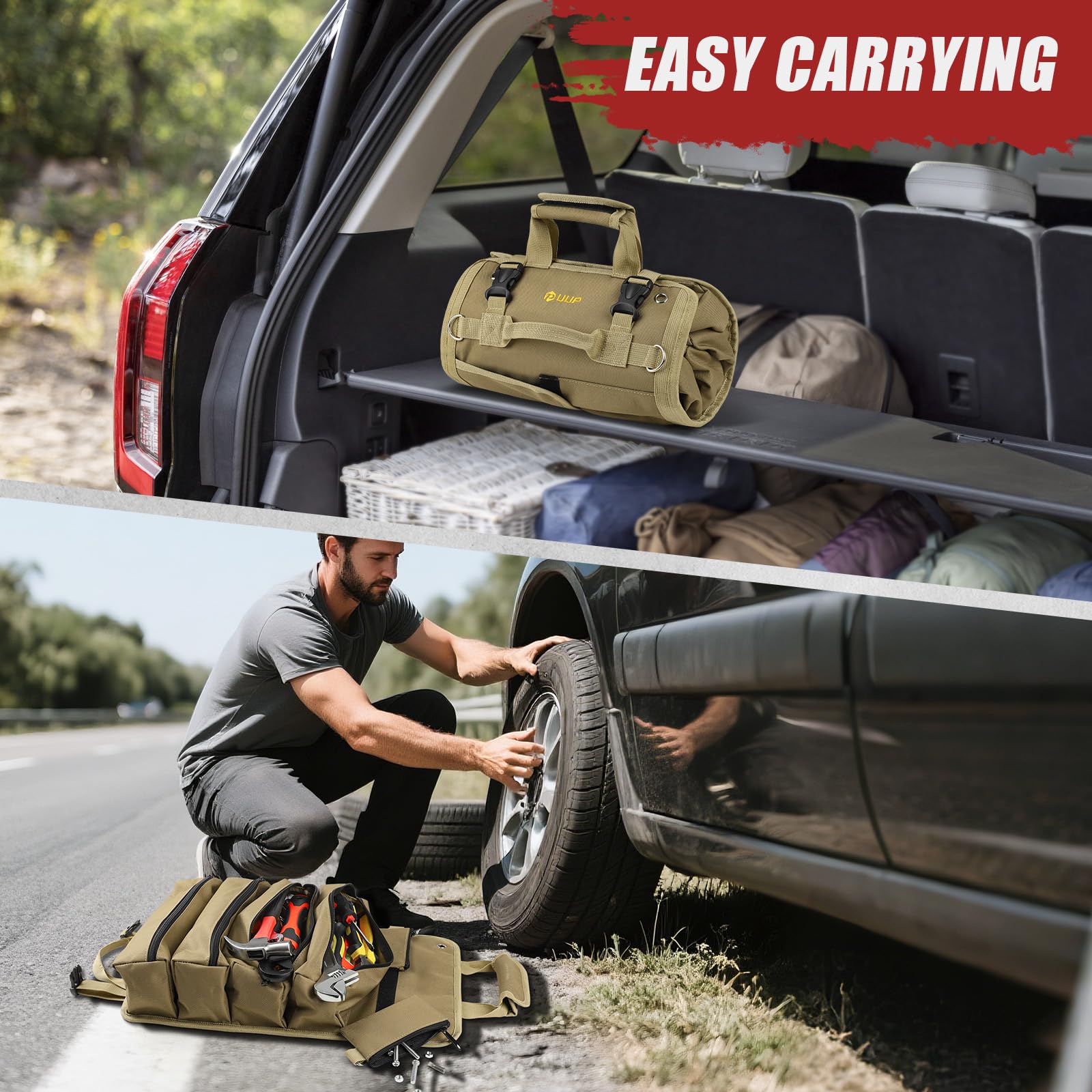 UUP Tool Bag Roll Up folded compact for travel and storage.
