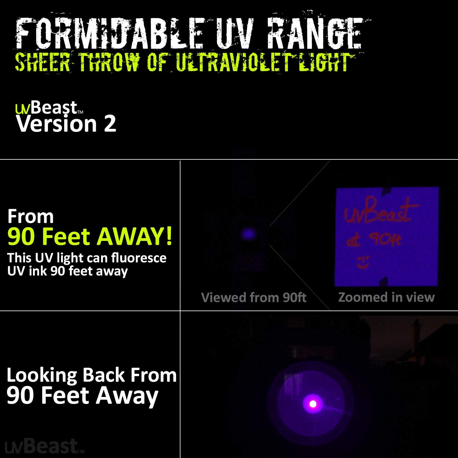uvBeast V2 range testing shows reach up to 90 feet.