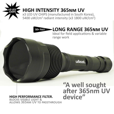 uvBeast V3 features three 365nm LEDs for robust UV output