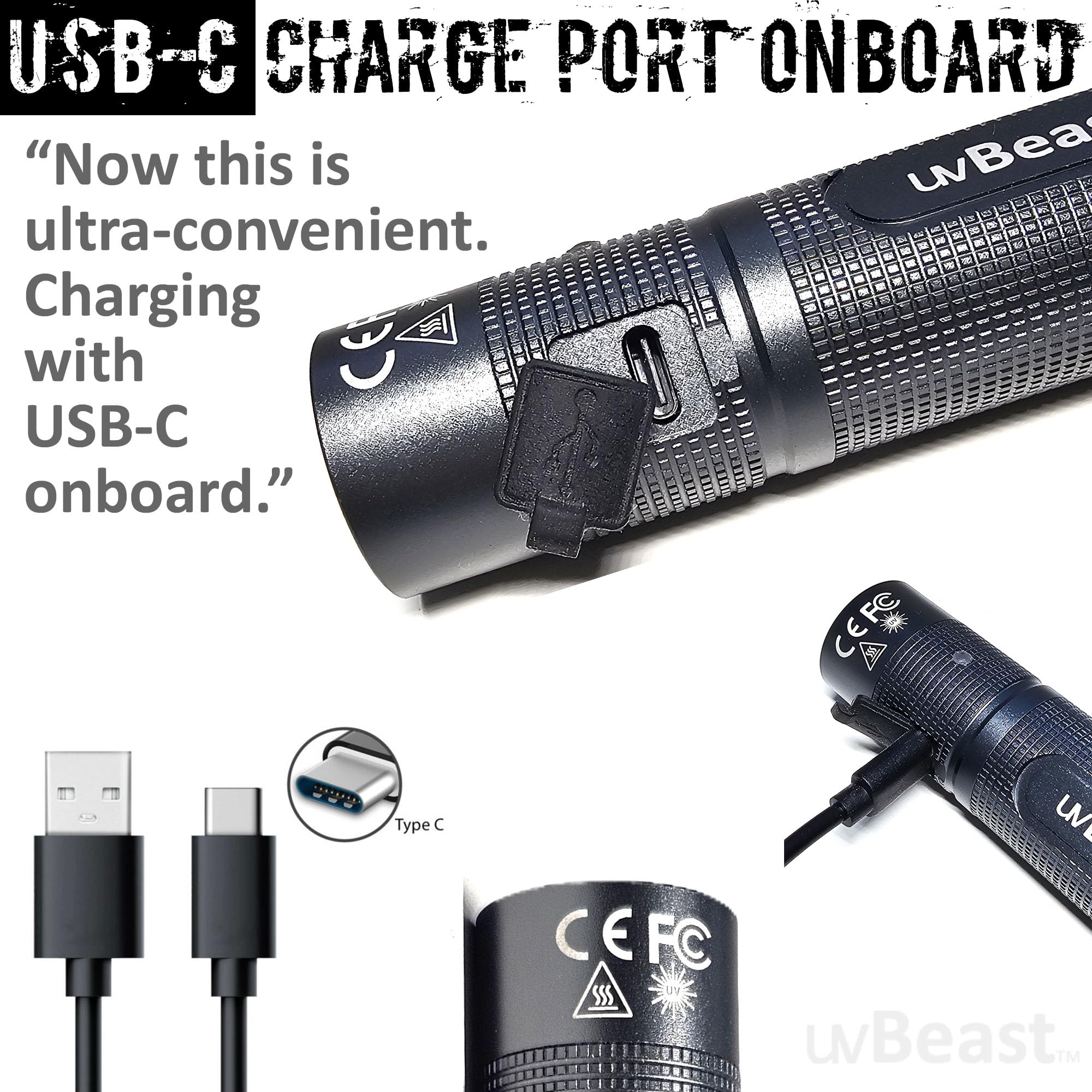 uvBeast V3 Mini USB-C charging allows quick recharges anywhere with a single cable