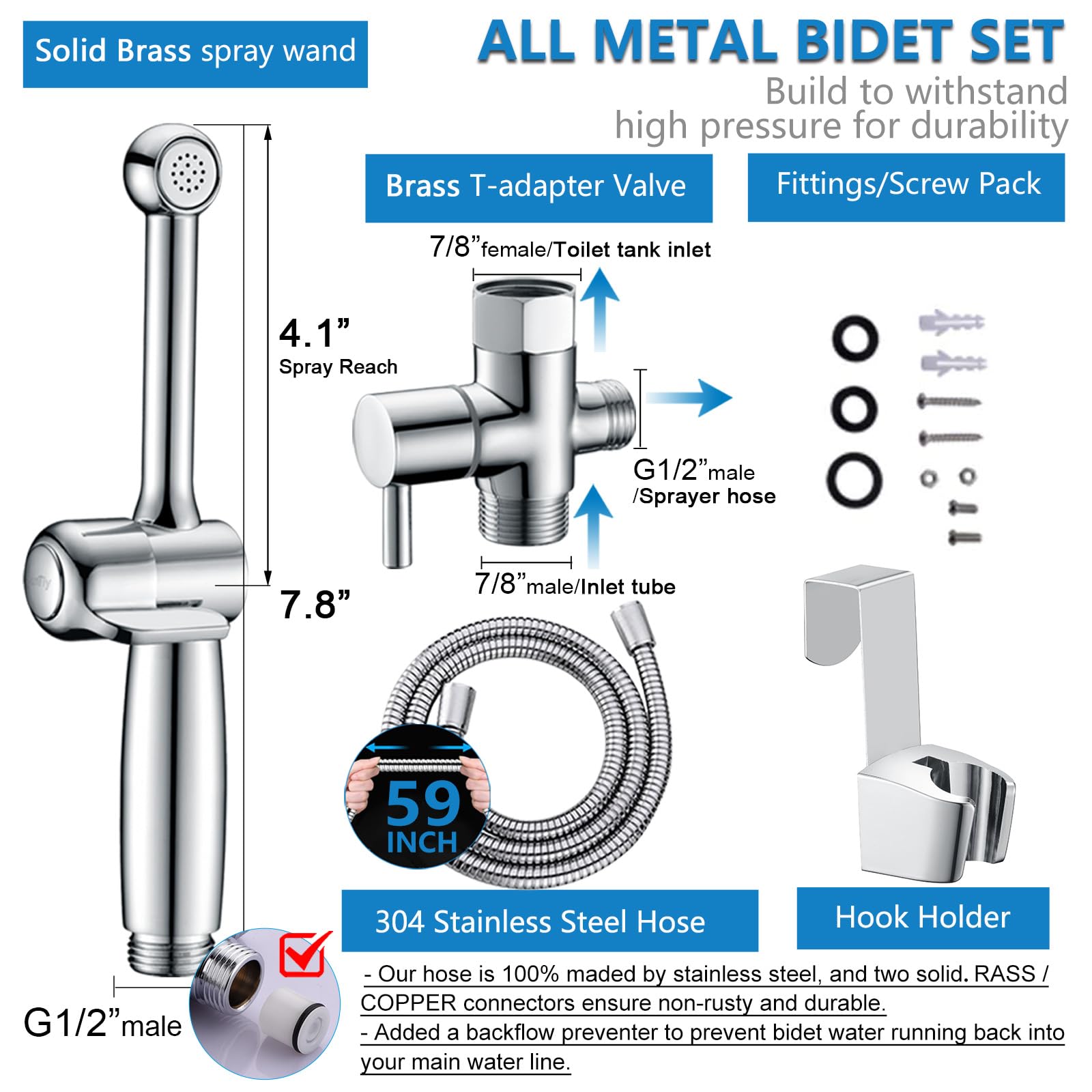 Uvish brass construction bidet sprayer for durable, leak-free performance