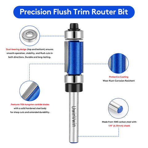 UwinVwin ball bearing guides ensure smooth, accurate trimming during routing