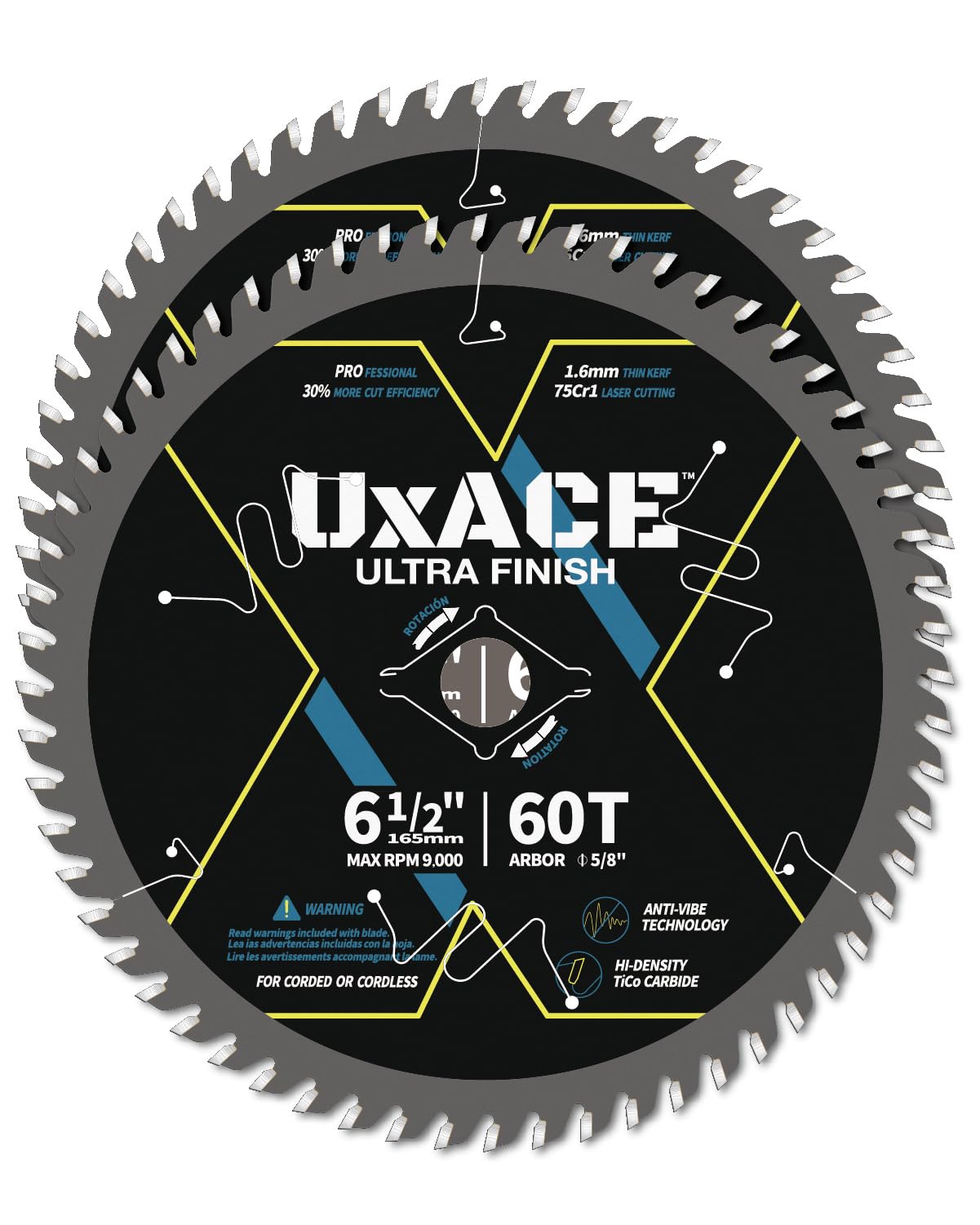 UXACE 60T blade full view for precise cutting on plywood and boards