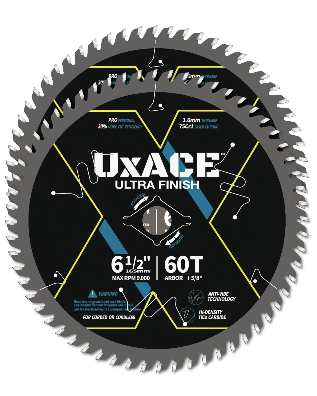 UXACE 60T blade full view for precise cutting on plywood and boards