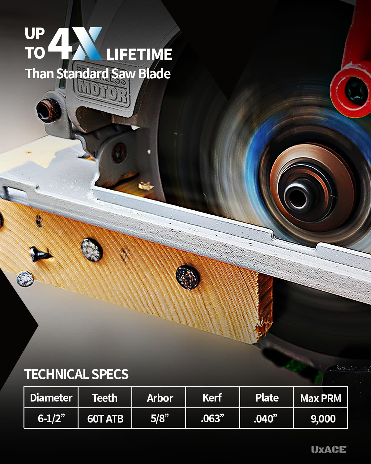 UXACE laser-cut thin kerf close-up for fast, straight cuts with less waste