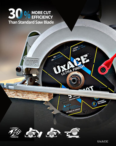 UXACE blade cutting wood on a workbench with clean finishes