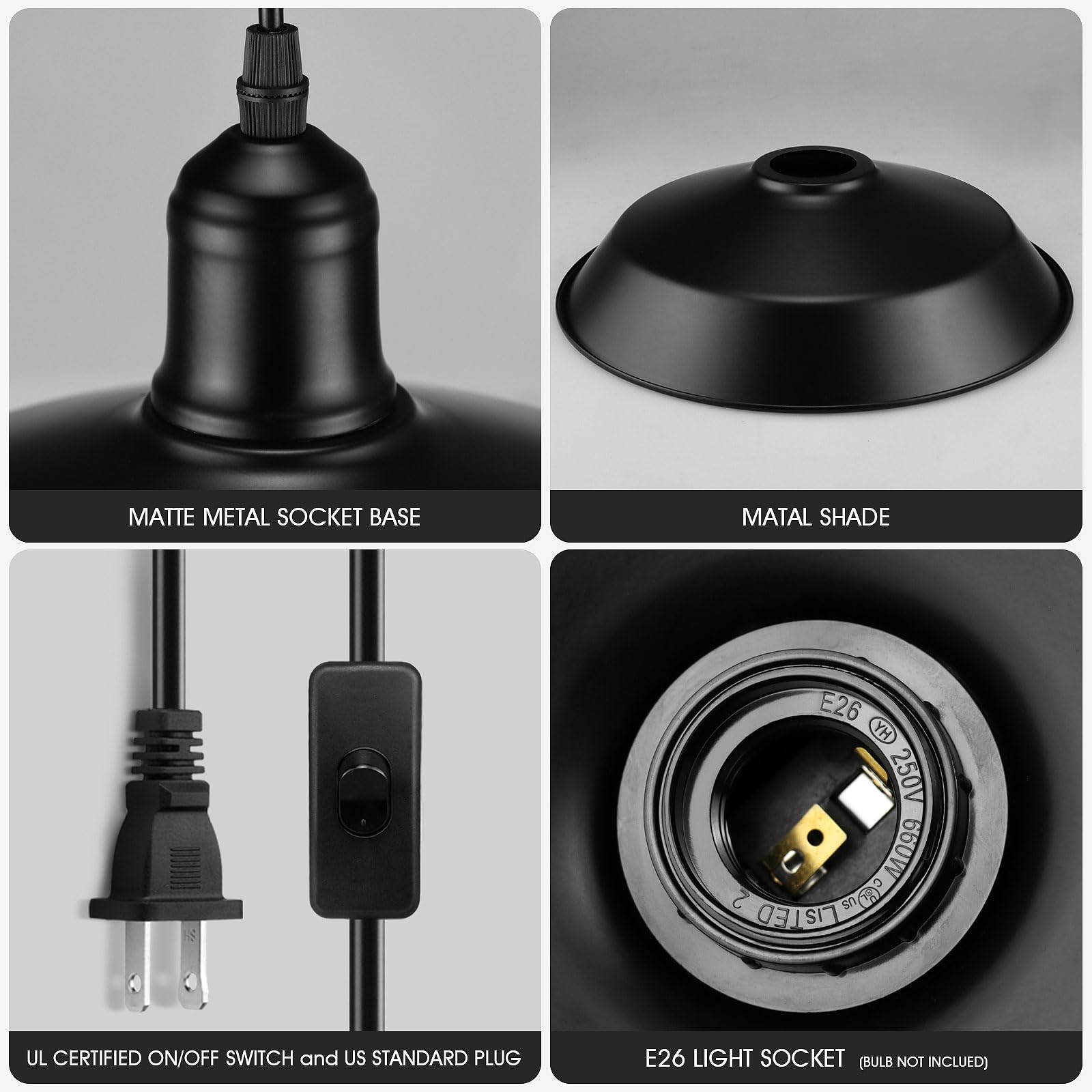 Uxtrodecor E26 socket compatible pendant works with LED, incandescent, CFL.