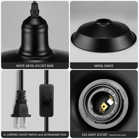 Uxtrodecor E26 socket compatible pendant works with LED, incandescent, CFL.