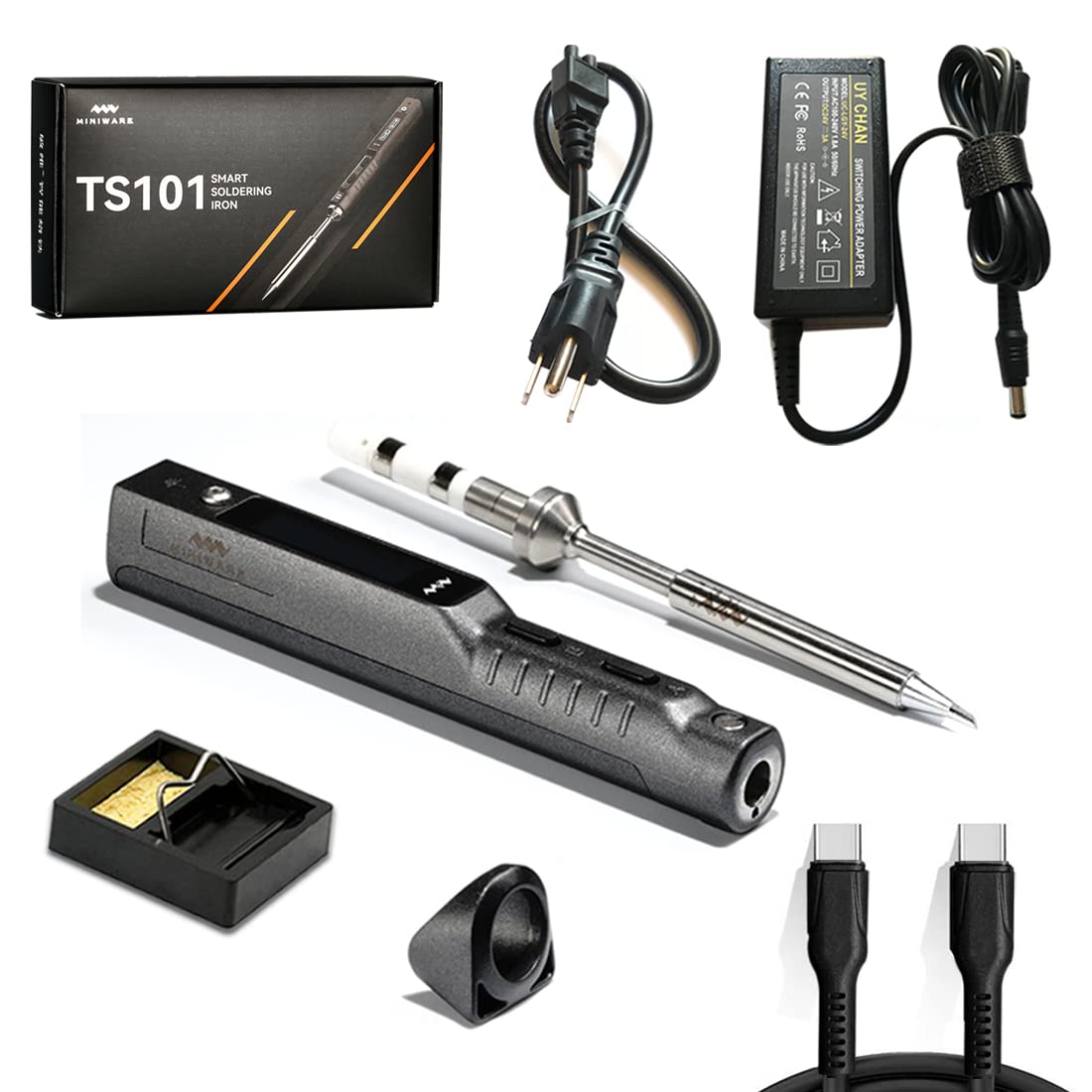 UY CHAN TS101 soldering pen front view showing compact design for easy home repairs.