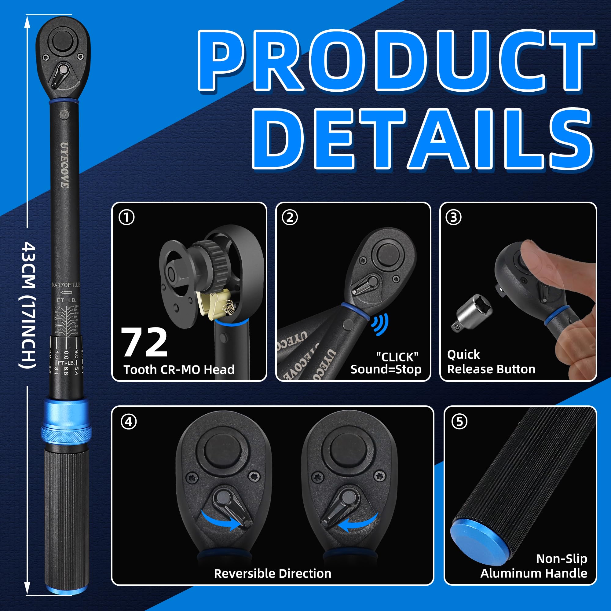 UYECOVE CR-MO head resists rust for reliable metal construction.