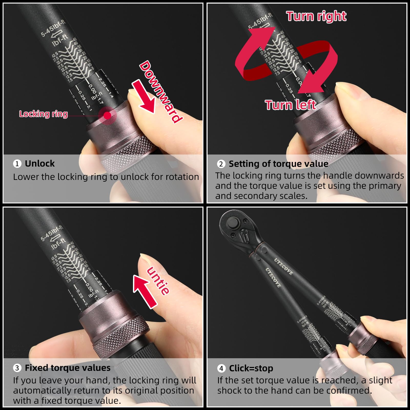 UYECOVE torx bit socket set (T20–T40) supports quick, secure fastener work