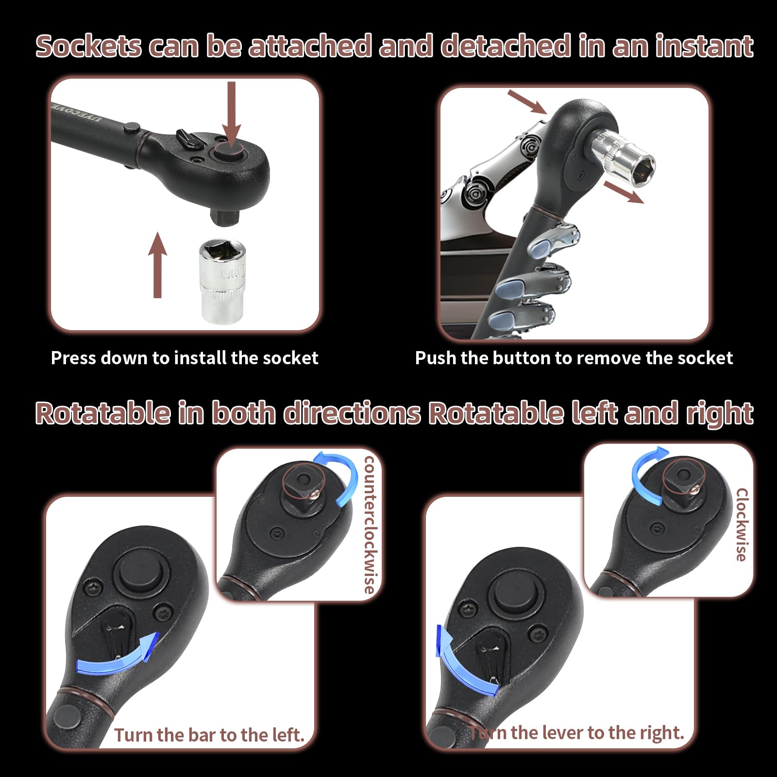 UYECOVE 3/8 universal joint drives access to hard to reach plugs