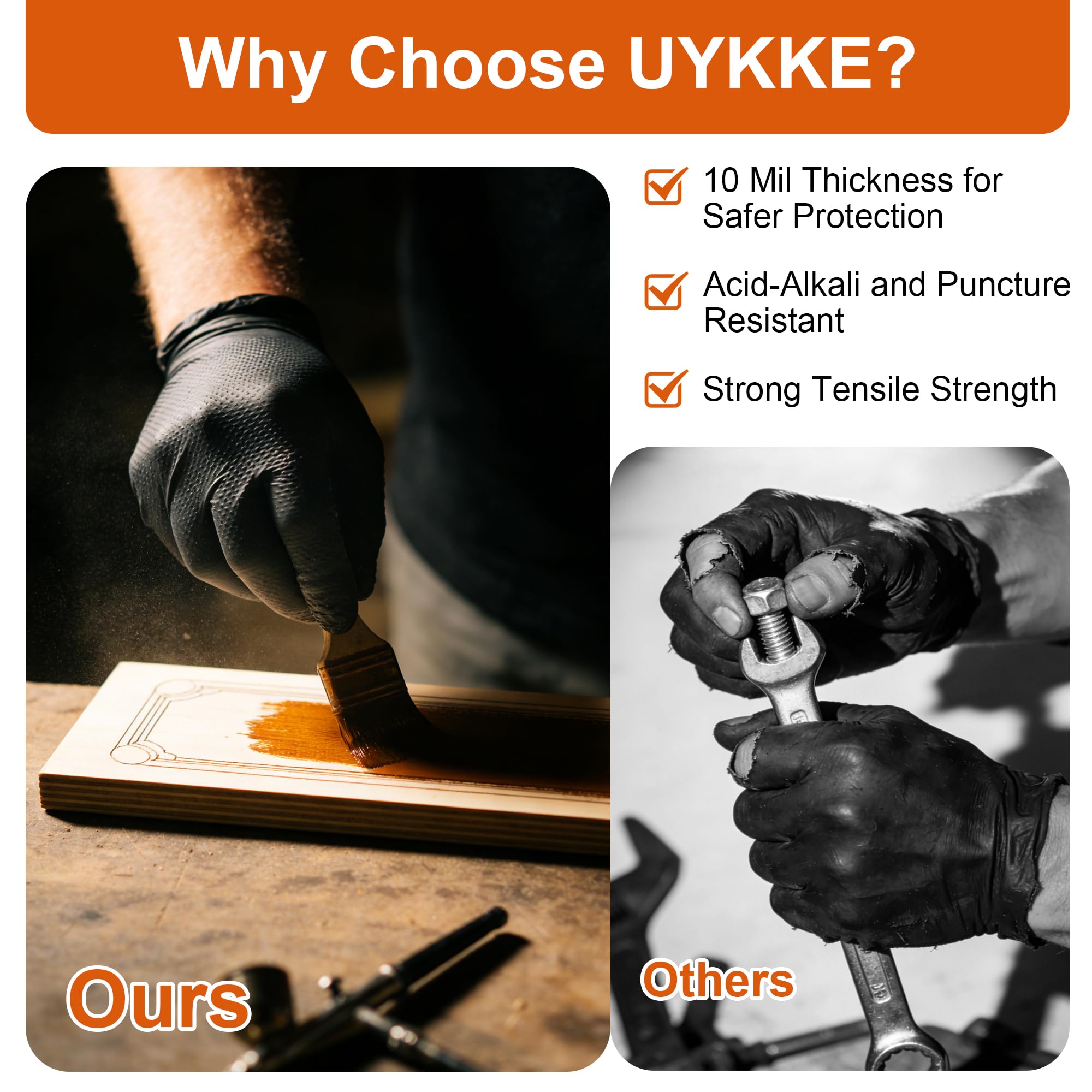 UYKKE grip-enhanced gloves perform well on wet, dry, and oily surfaces.