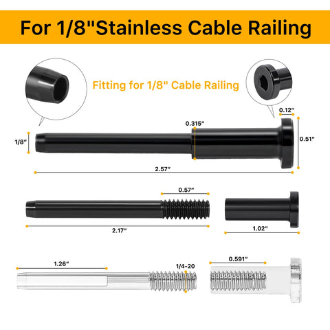 UZE swage end in black securely anchors cable with a neat finish