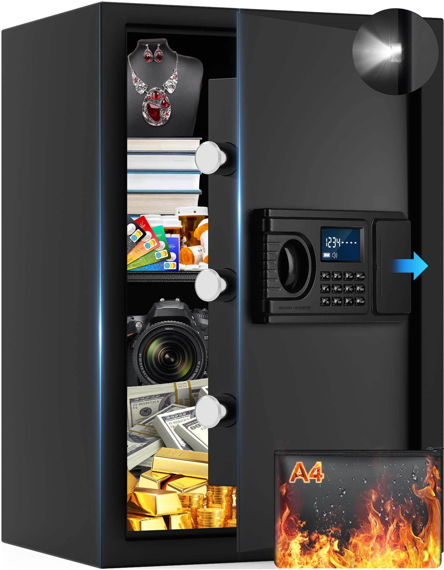 Uzticams 1.65 cu ft safe box front view highlights roomy interior for valuables