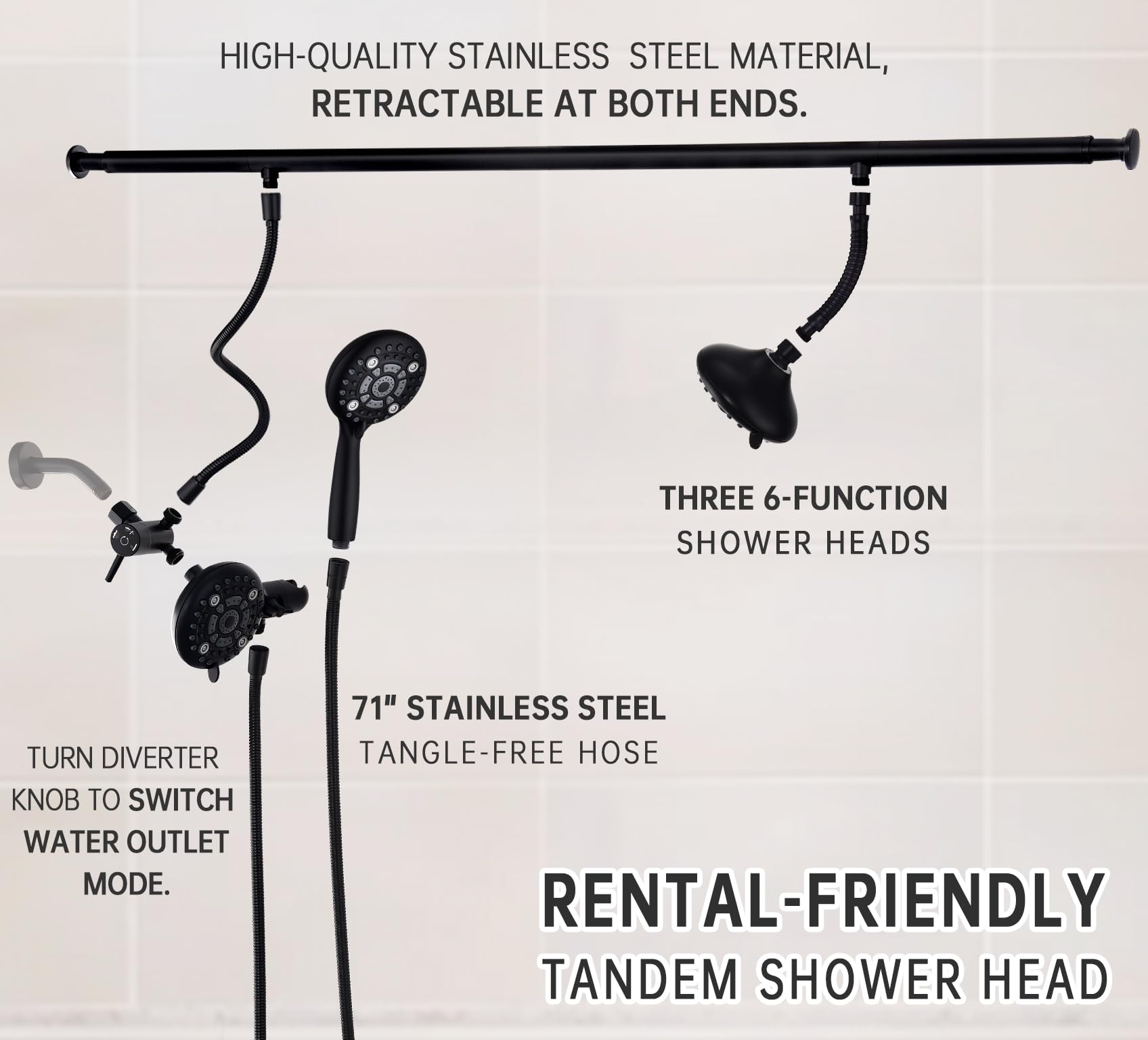 V-Frankness tandem shower with long hose for easy reach and flexibility