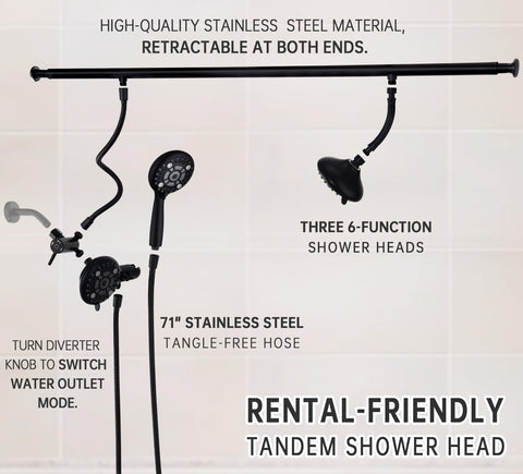 V-Frankness tandem shower with long hose for easy reach and flexibility