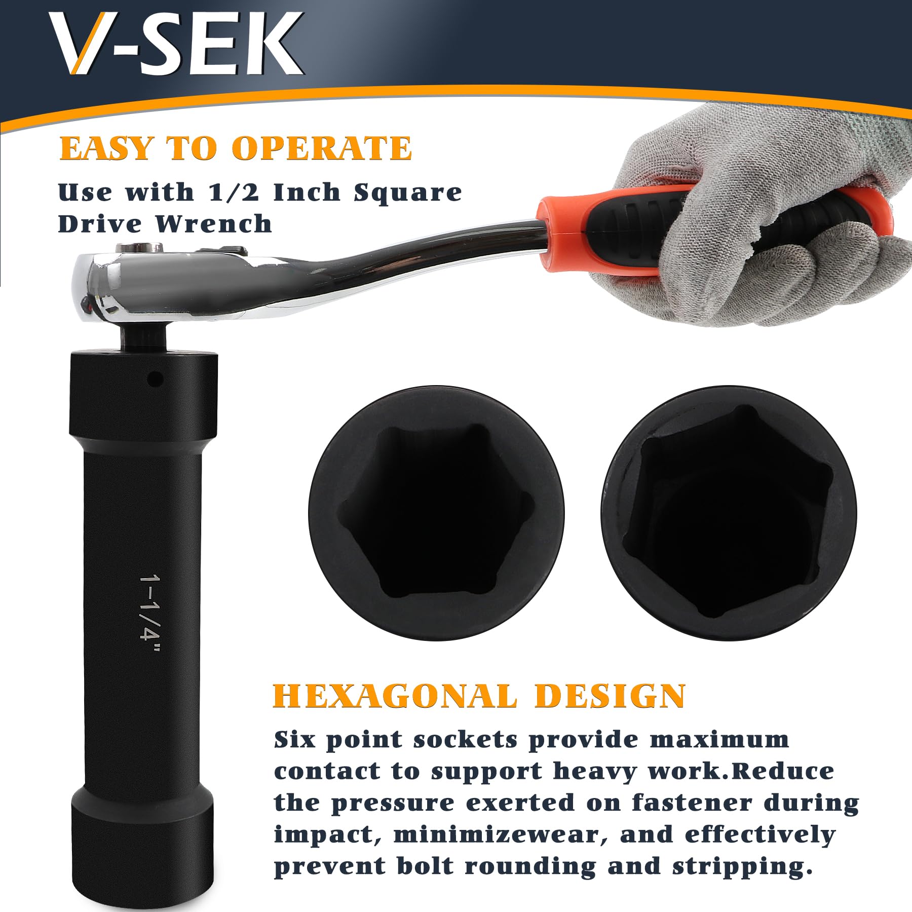 V-SEK extended length 1-1/16 in socket with hex drive.