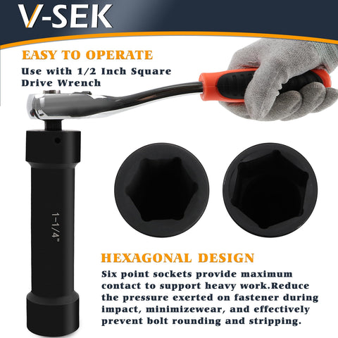 V-SEK extended length 1-1/16 in socket with hex drive.