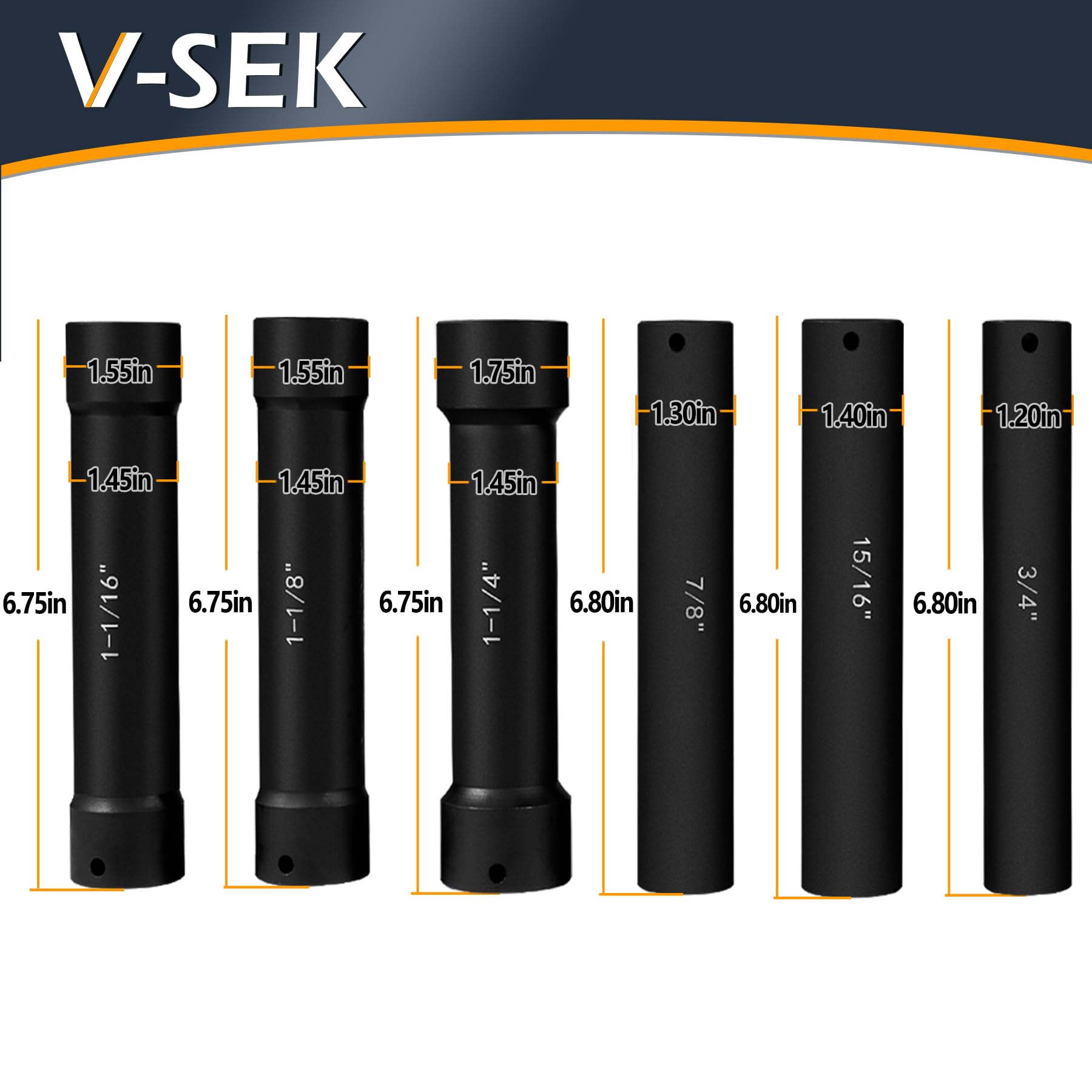 V-SEK extended length 1-1/4 in socket for deep bolt access.