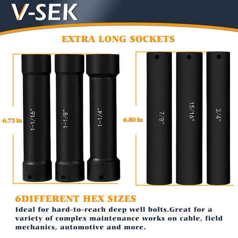 V-SEK extended length 15/16 in socket for deep access.