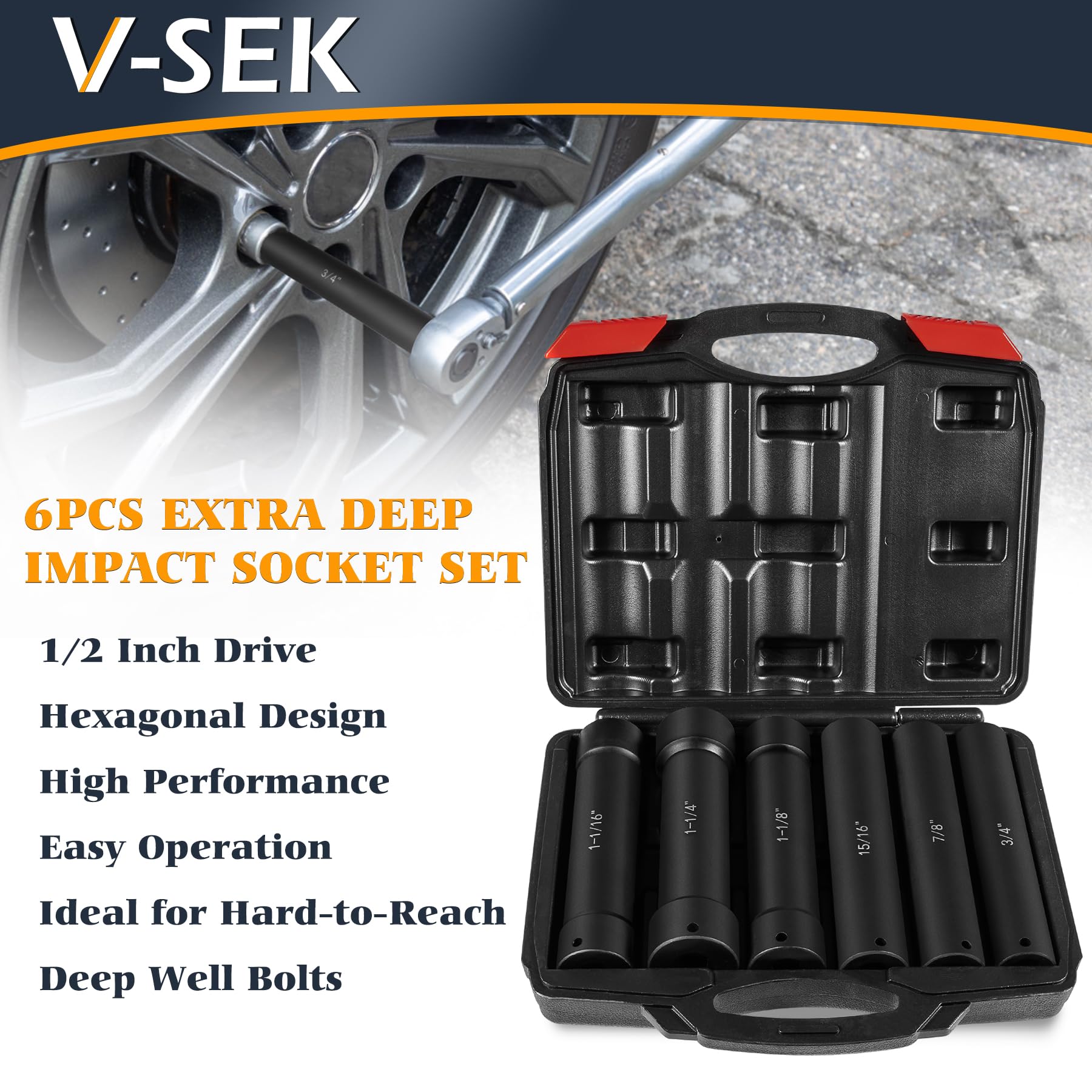 V-SEK extended length 7/8 in socket for tight spaces.
