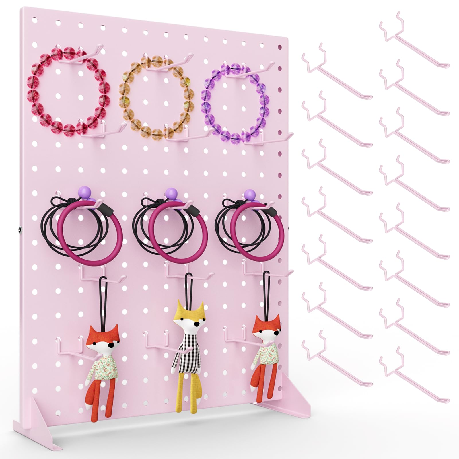 VACONICO peg-board stand with 15 pink hooks for neat jewelry display at craft fairs.