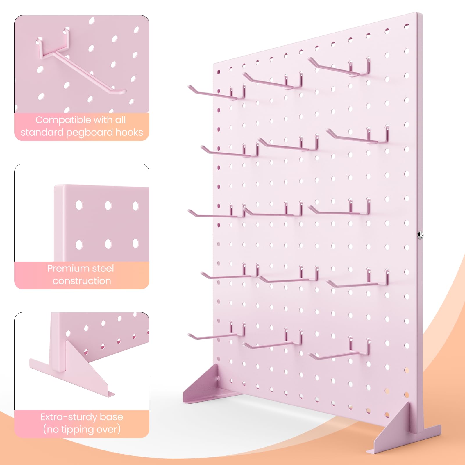 VACONICO tabletop pegboard display offers clear product view on a compact shelf.