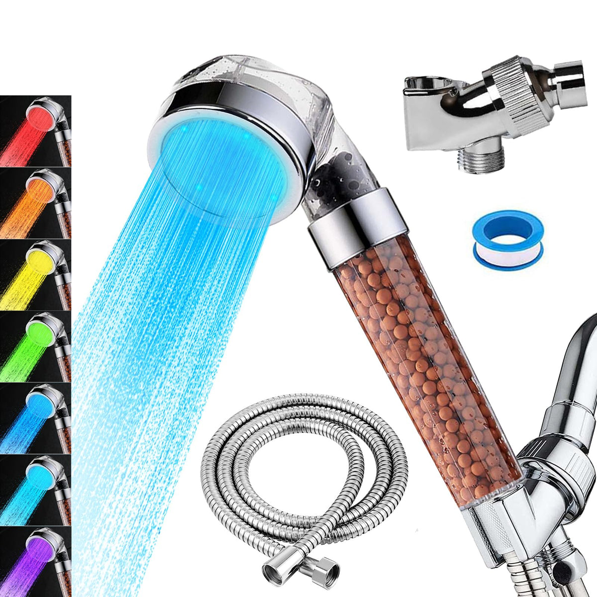 Vacto LED handheld shower head set front view for a sleek bathroom upgrade