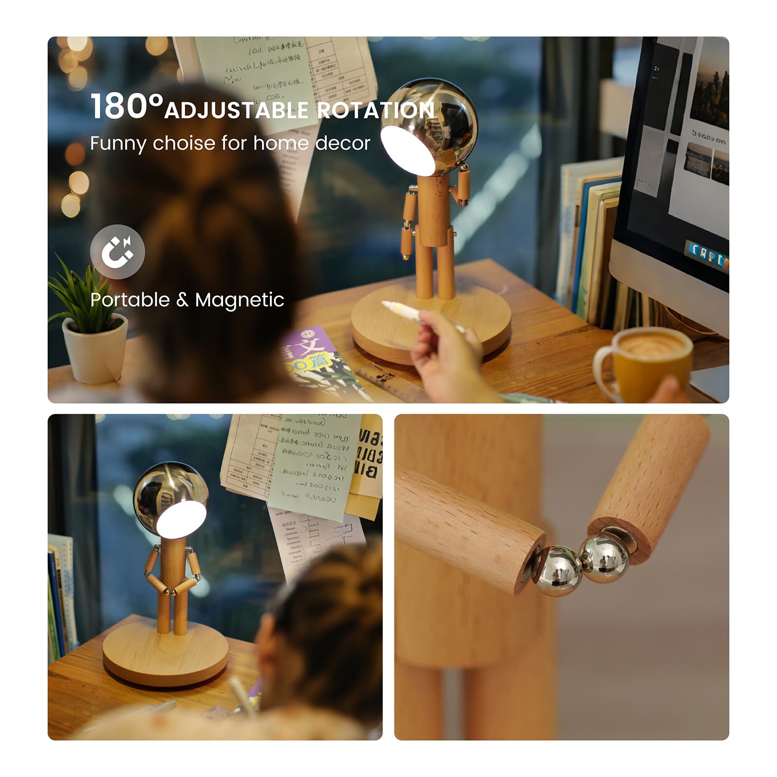 Vadifula Pause Moon Lamp rechargeable battery enables cord-free convenience.
