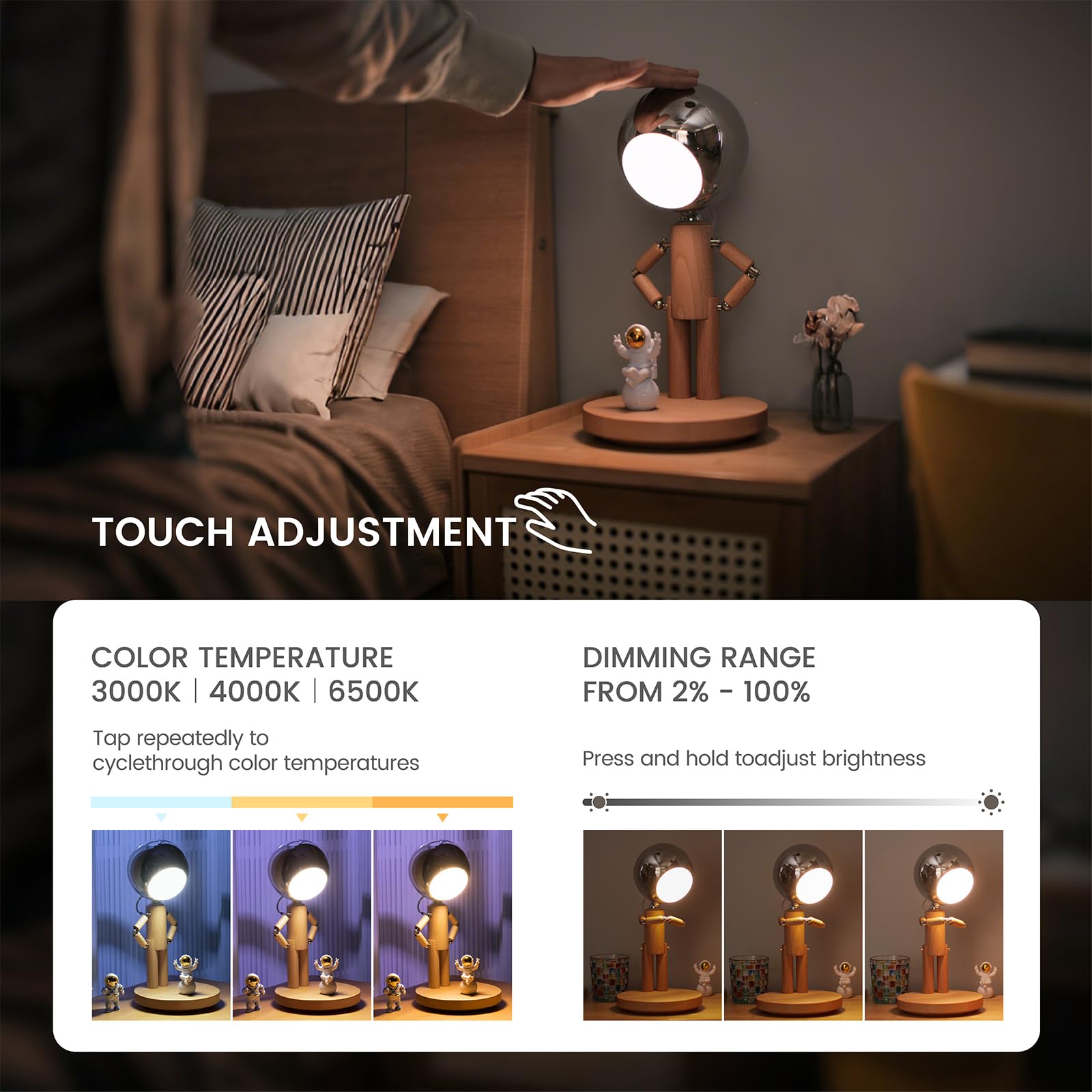 Vadifula Pause Moon Lamp wooden body texture adds sculptural charm to any room.