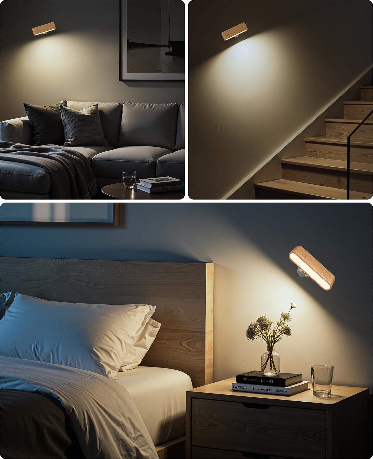 Vadifula beech wood wall lamp ideal for bedrooms and living spaces.