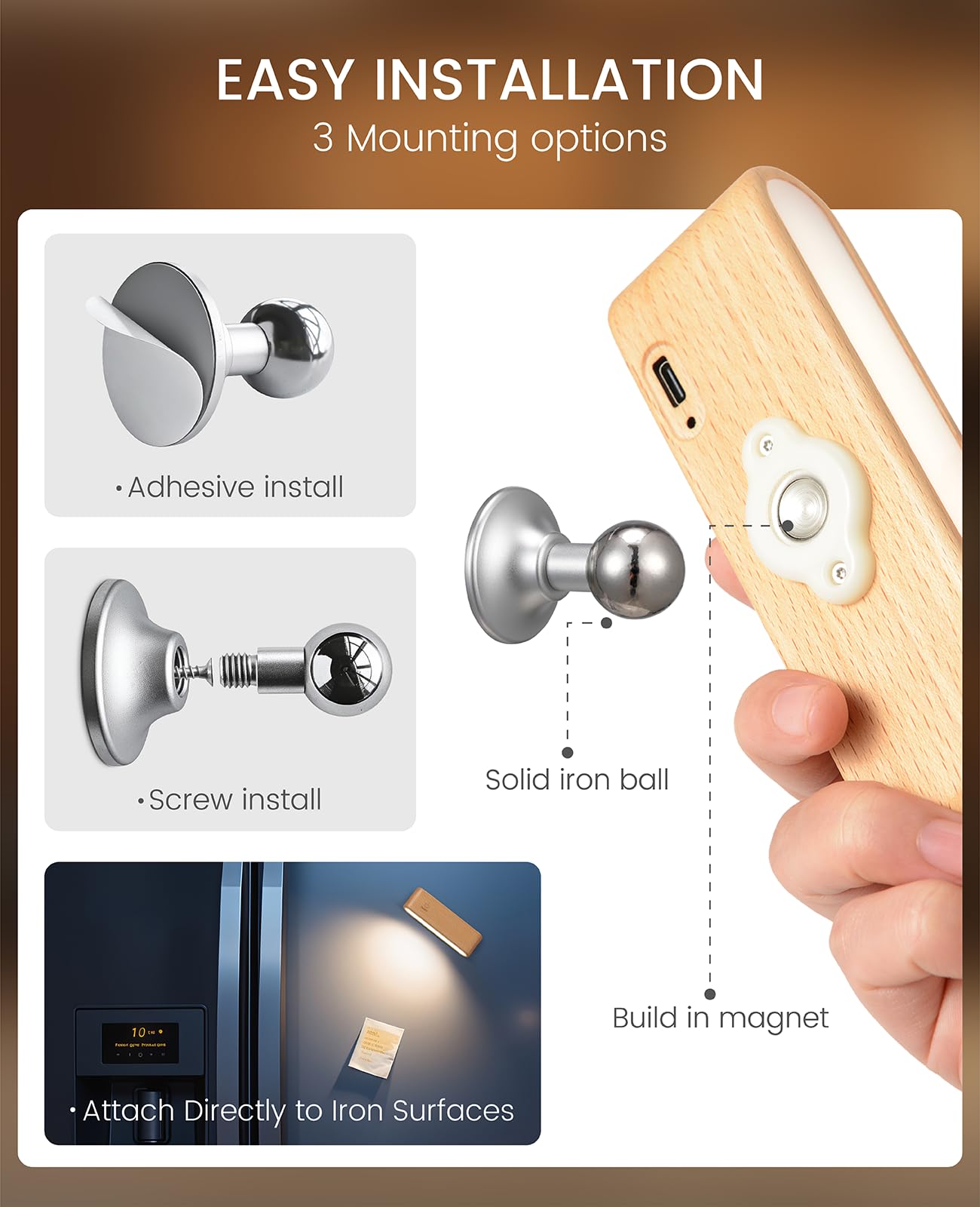 Vadifula dimmable wood sconce with stepless brightness control.