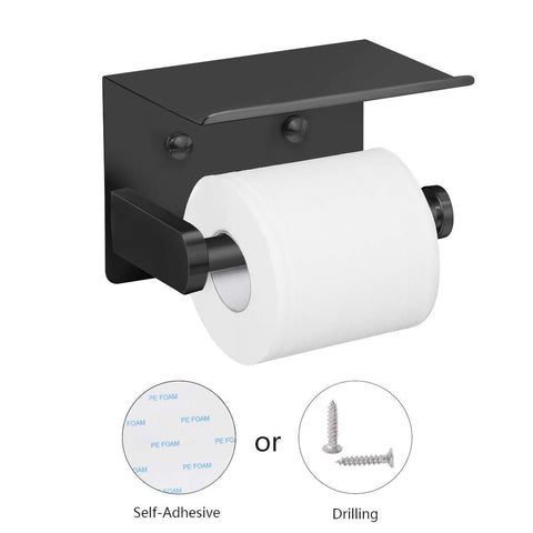 VAEHOLD self-adhesive toilet paper holder with phone shelf, top view, convenient surface.