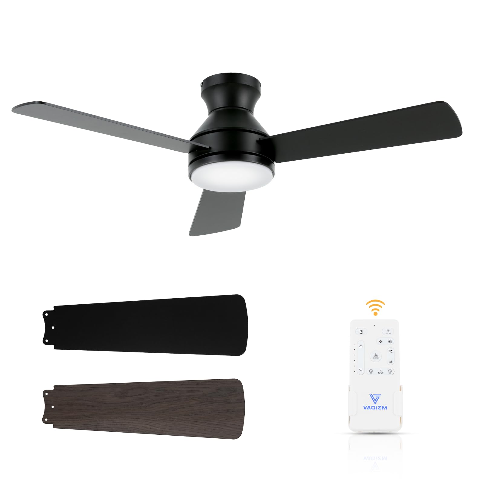 Vagizm 42-inch flush mount fan with remote in a modern living room for quiet cooling