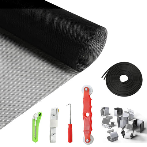 VAKEEN window screen repair kit 48x118 assembly shows sturdy, pet-proof mesh for durable use