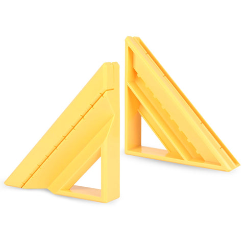 Vakpat tile tool provides precise 45-degree miter cuts for clean edges.