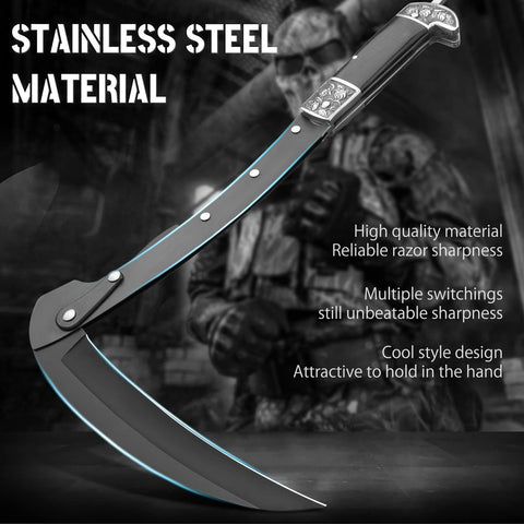 VALHALLA folding sickle black wood handle shows unique grain and comfortable grip